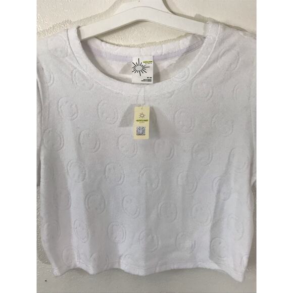 Aerie Offline NWT smiley face print white terry cloth crop top - Picture 4 of 5